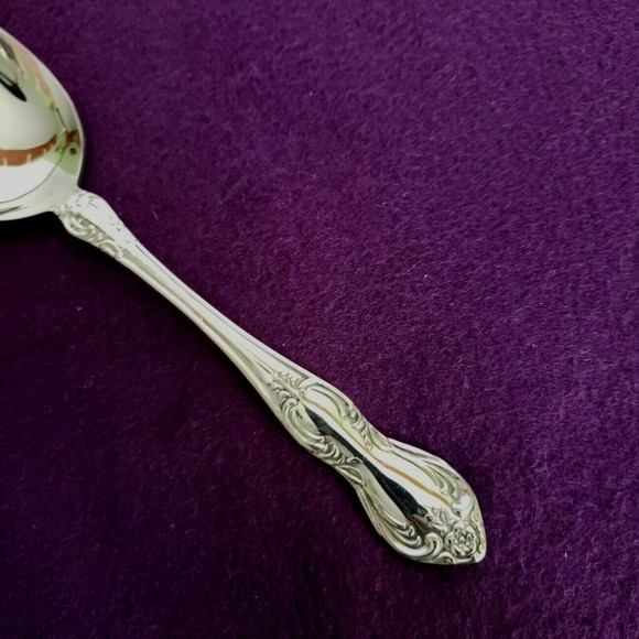 Easterling Valhalla Stainless Flatware Solid Serving Spoon Glossy Scrolls Floral - Picture 2 of 5
